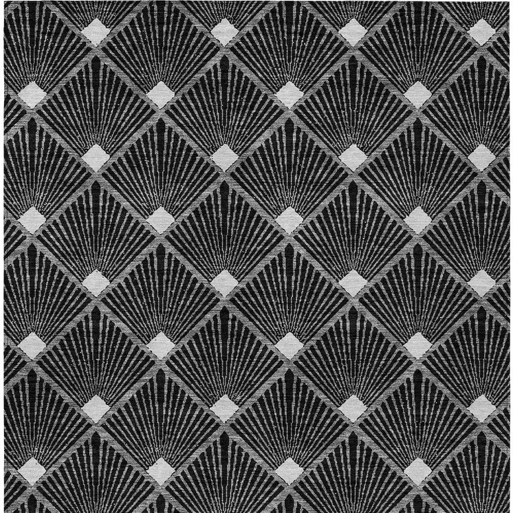 3' X 5' Black Gray And Ivory Geometric Washable Indoor Outdoor Area Rug