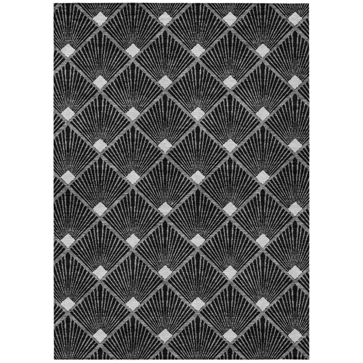 3' X 5' Black Gray And Ivory Geometric Washable Indoor Outdoor Area Rug