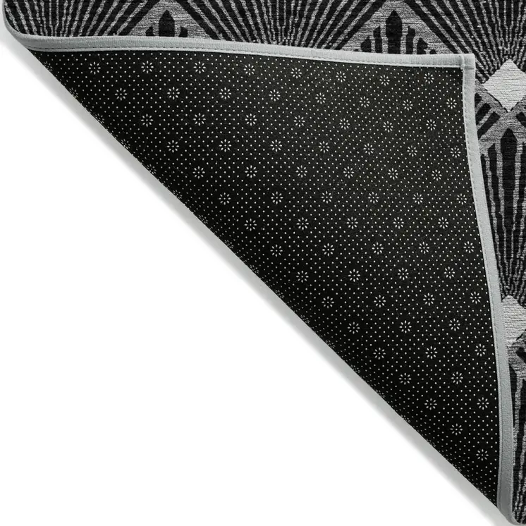 3' X 5' Black Gray And Ivory Geometric Washable Indoor Outdoor Area Rug
