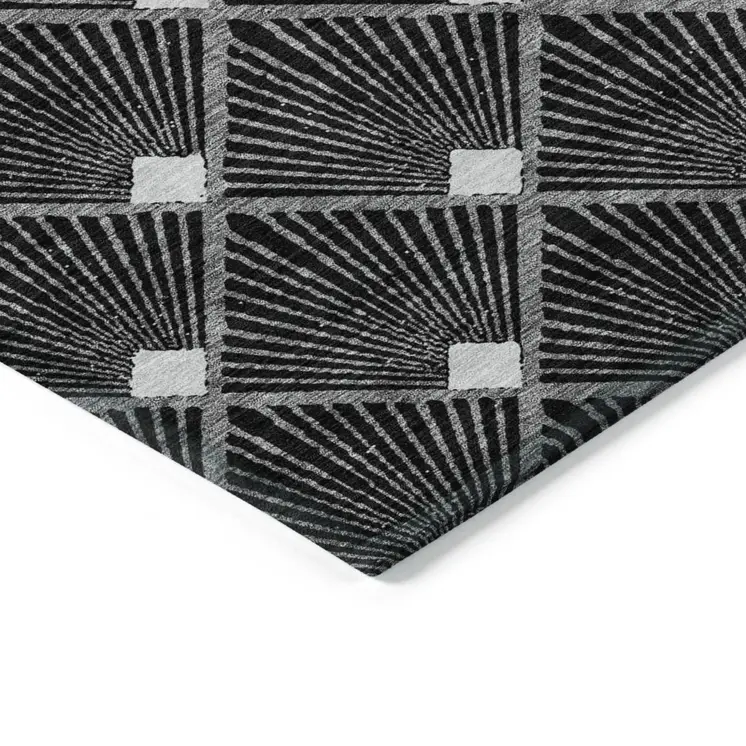 3' X 5' Black Gray And Ivory Geometric Washable Indoor Outdoor Area Rug