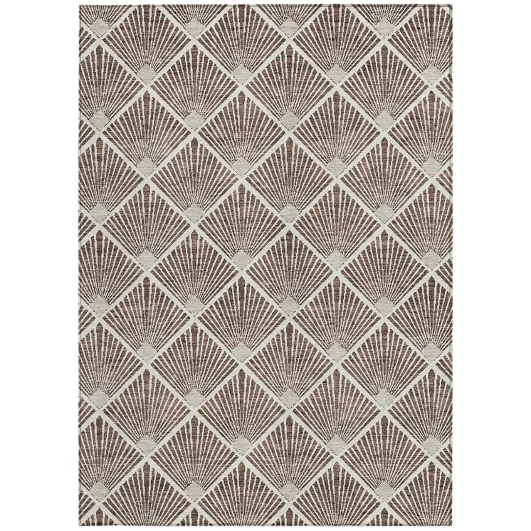 3' X 5' Brown And Beige Geometric Washable Indoor Outdoor Area Rug