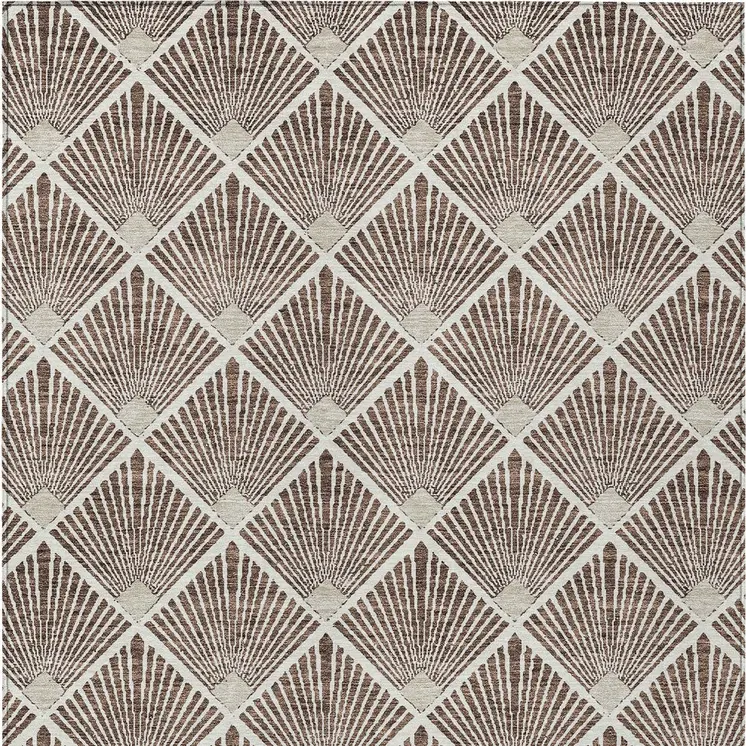 5' X 8' Brown And Beige Geometric Washable Indoor Outdoor Area Rug
