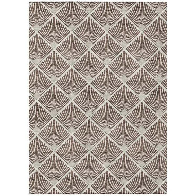 5' X 8' Brown And Beige Geometric Washable Indoor Outdoor Area Rug