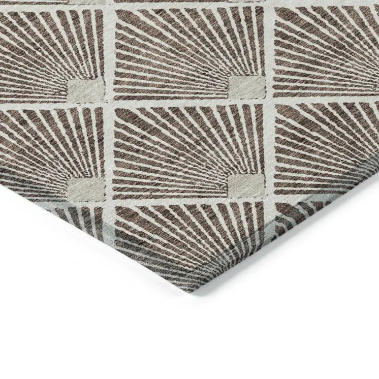 5' X 8' Brown And Beige Geometric Washable Indoor Outdoor Area Rug