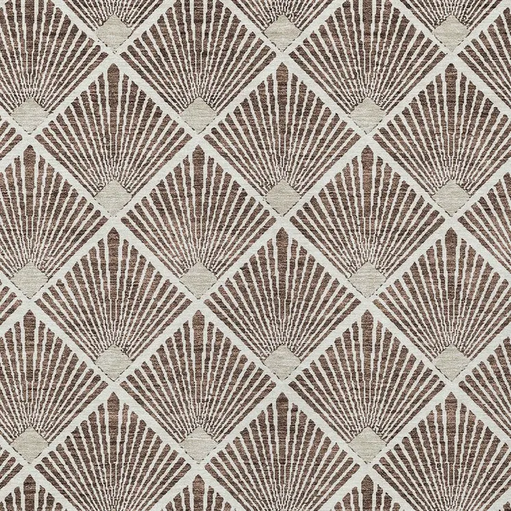 10' X 14' Brown And Beige Geometric Washable Indoor Outdoor Area Rug
