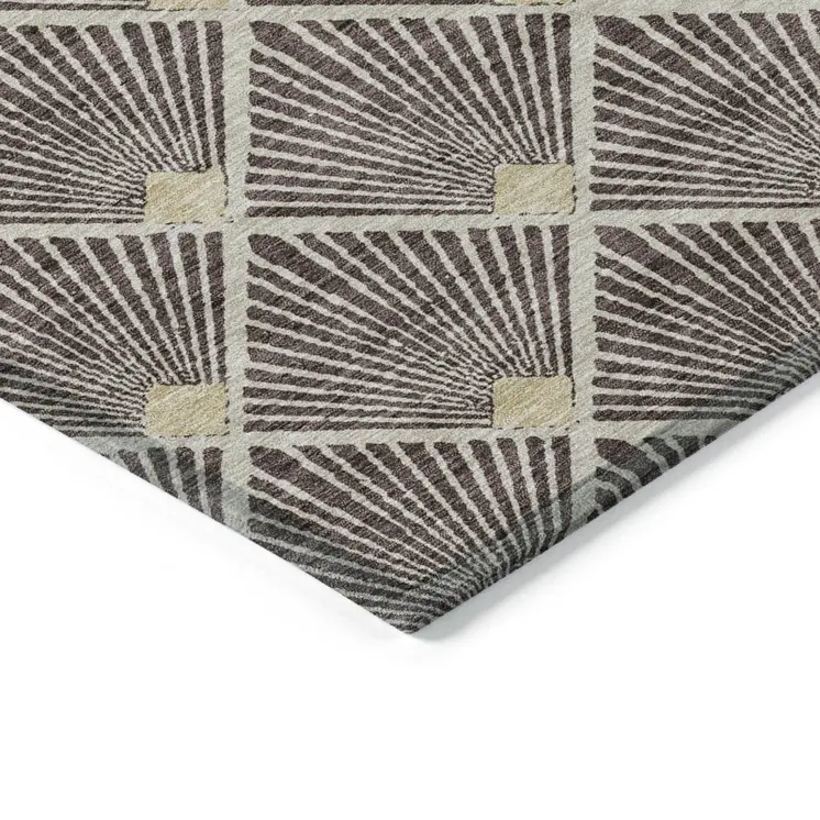 3' X 5' Brown And Beige Geometric Washable Indoor Outdoor Area Rug