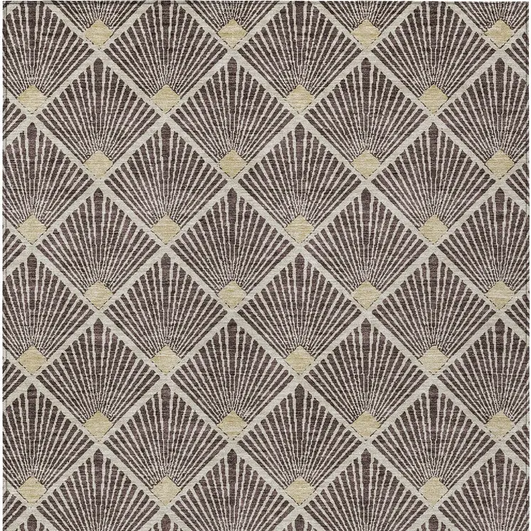 3' X 5' Brown And Beige Geometric Washable Indoor Outdoor Area Rug
