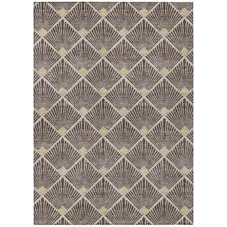 9' X 12' Brown And Beige Geometric Washable Indoor Outdoor Area Rug
