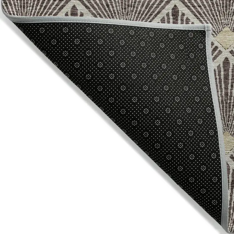 9' X 12' Brown And Beige Geometric Washable Indoor Outdoor Area Rug