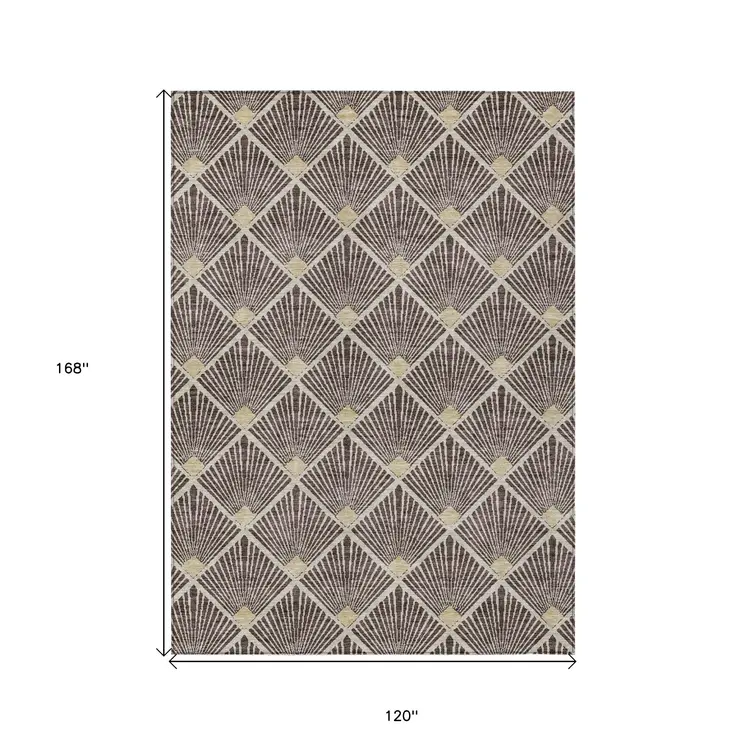 10' X 14' Brown And Beige Geometric Washable Indoor Outdoor Area Rug