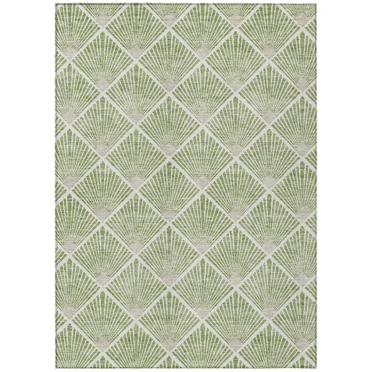 3' X 5' Green Beige And Ivory Geometric Washable Indoor Outdoor Area Rug