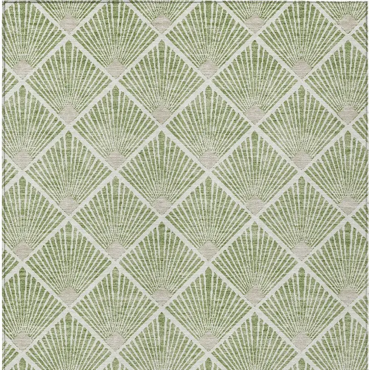 3' X 5' Green Beige And Ivory Geometric Washable Indoor Outdoor Area Rug