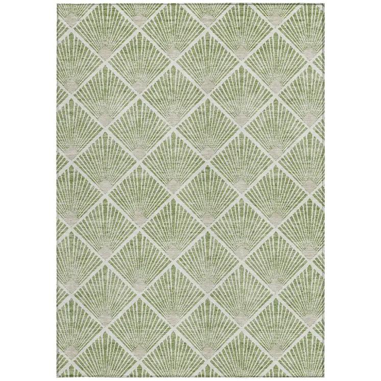 8' X 10' Green Beige And Ivory Geometric Washable Indoor Outdoor Area Rug