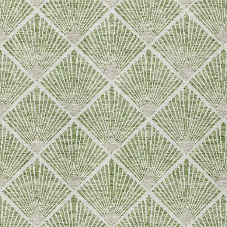 9' X 12' Green Beige And Ivory Geometric Washable Indoor Outdoor Area Rug