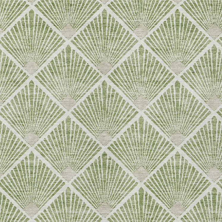 10' X 14' Green Beige And Ivory Geometric Washable Indoor Outdoor Area Rug