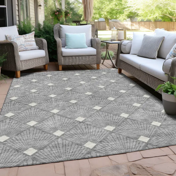 5' X 8' Gray And Ivory Geometric Washable Indoor Outdoor Area Rug