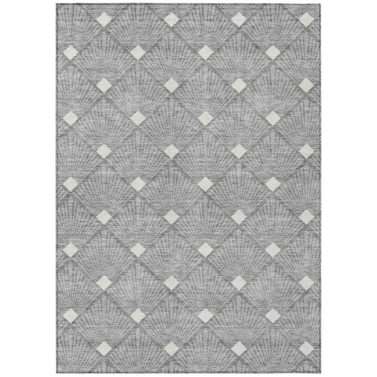 5' X 8' Gray And Ivory Geometric Washable Indoor Outdoor Area Rug