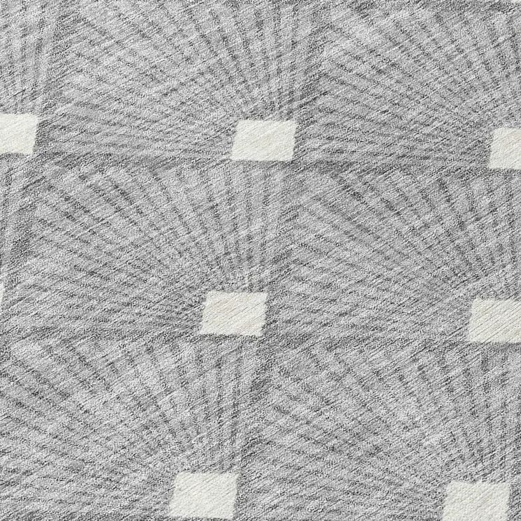 8' Gray And Ivory Round Geometric Washable Indoor Outdoor Area Rug