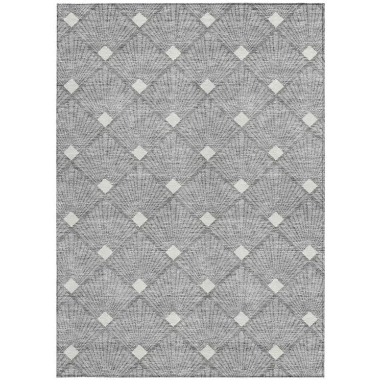 8' X 10' Gray And Ivory Geometric Washable Indoor Outdoor Area Rug