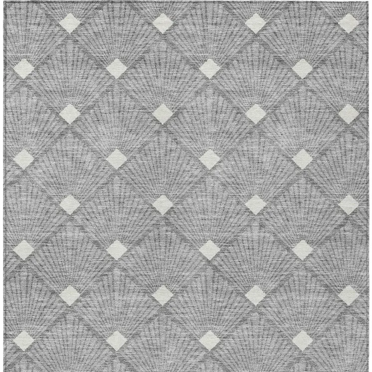 9' X 12' Gray And Ivory Geometric Washable Indoor Outdoor Area Rug