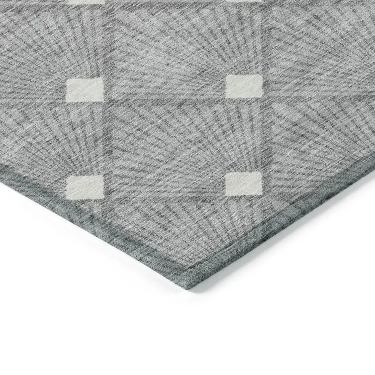 9' X 12' Gray And Ivory Geometric Washable Indoor Outdoor Area Rug