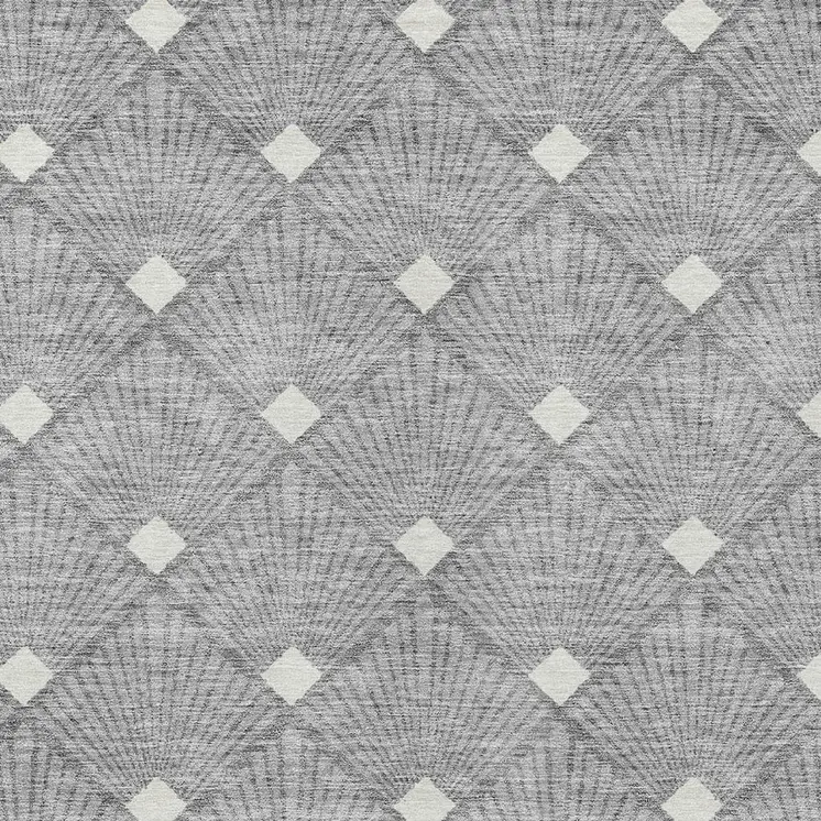 9' X 12' Gray And Ivory Geometric Washable Indoor Outdoor Area Rug