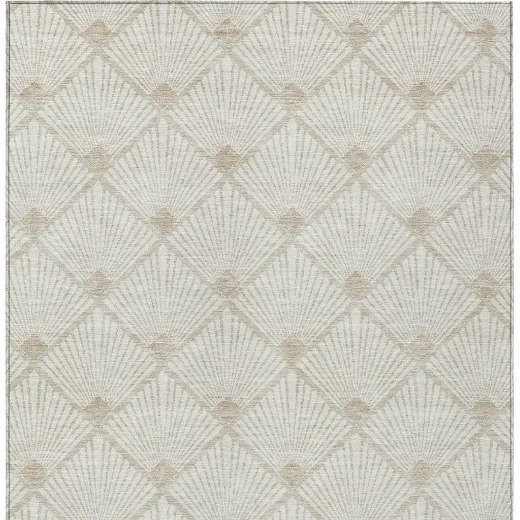5' X 8' Ivory And Beige Geometric Washable Indoor Outdoor Area Rug
