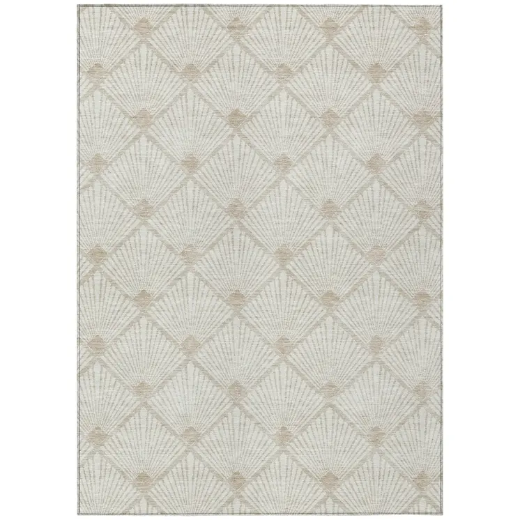 5' X 8' Ivory And Beige Geometric Washable Indoor Outdoor Area Rug