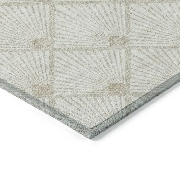 5' X 8' Ivory And Beige Geometric Washable Indoor Outdoor Area Rug