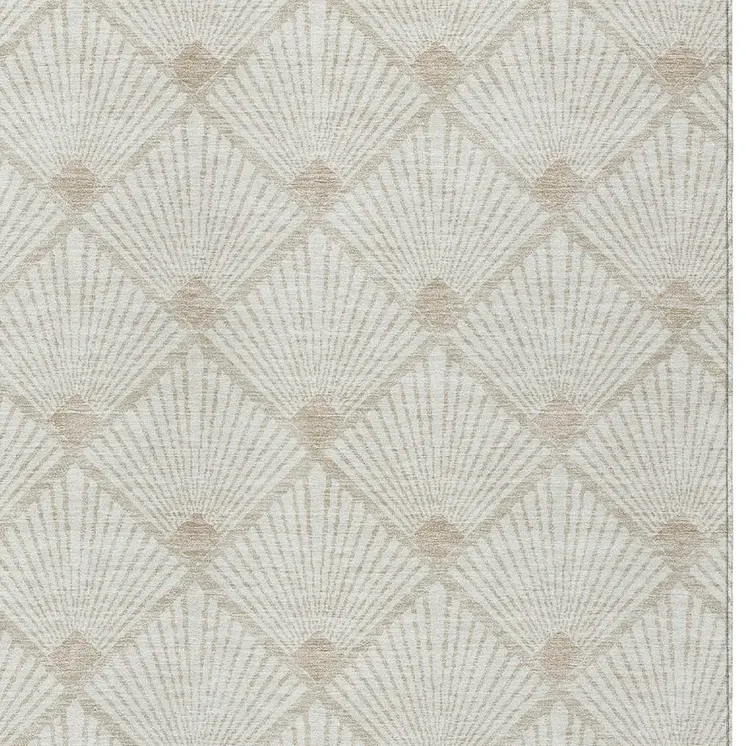 10' X 14' Ivory And Beige Geometric Washable Indoor Outdoor Area Rug