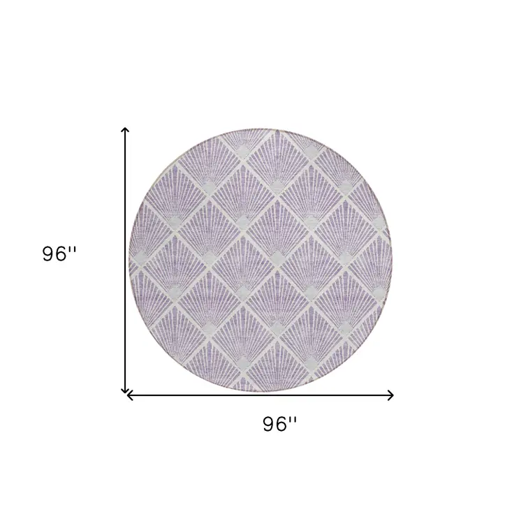 8' Lavender Gray And Ivory Round Geometric Washable Indoor Outdoor Area Rug
