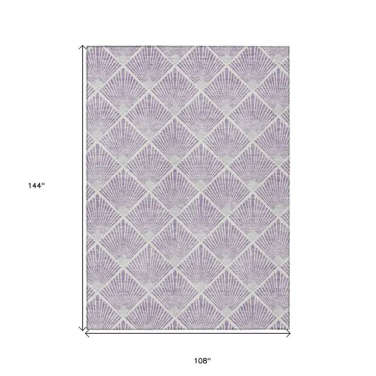 9' X 12' Lavender Gray And Ivory Geometric Washable Indoor Outdoor Area Rug