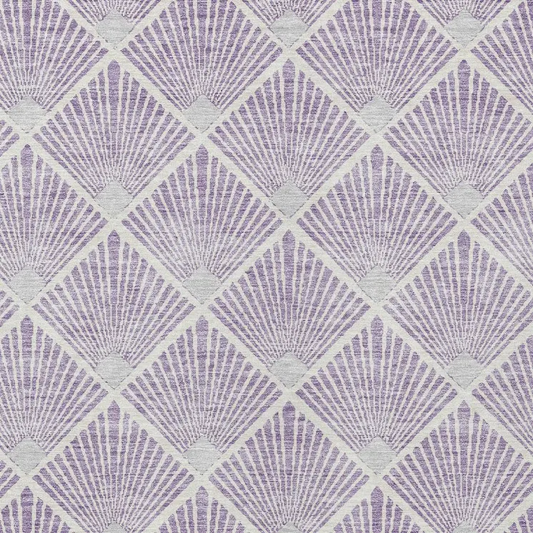 9' X 12' Lavender Gray And Ivory Geometric Washable Indoor Outdoor Area Rug