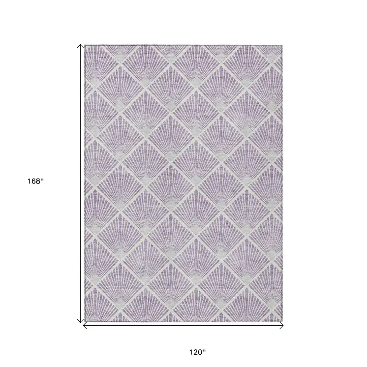 10' X 14' Lavender Gray And Ivory Geometric Washable Indoor Outdoor Area Rug