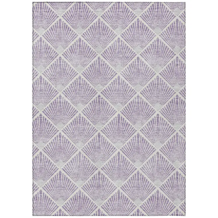 10' X 14' Lavender Gray And Ivory Geometric Washable Indoor Outdoor Area Rug