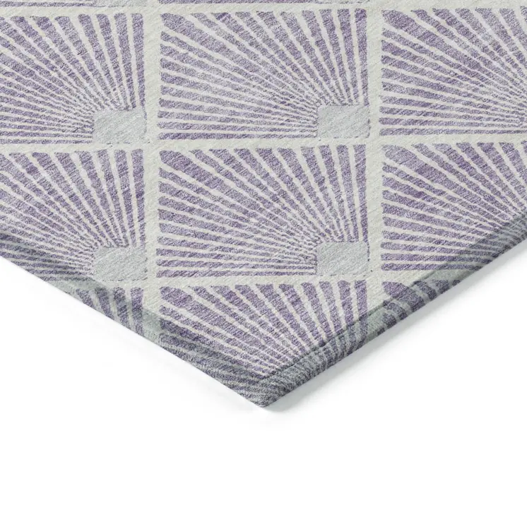 10' X 14' Lavender Gray And Ivory Geometric Washable Indoor Outdoor Area Rug