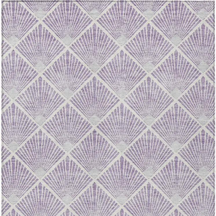 10' X 14' Lavender Gray And Ivory Geometric Washable Indoor Outdoor Area Rug