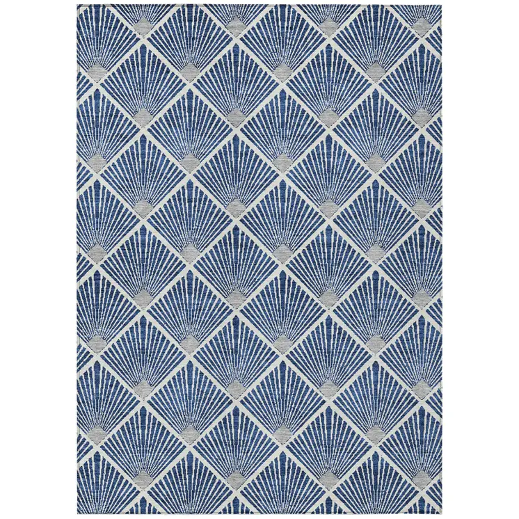 5' X 8' Navy Blue Gray And Ivory Geometric Washable Indoor Outdoor Area Rug