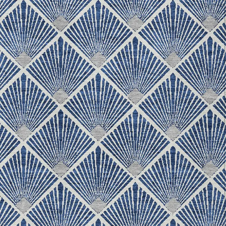 10' X 14' Navy Blue Gray And Ivory Geometric Washable Indoor Outdoor Area Rug