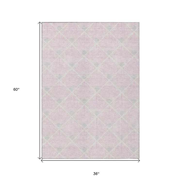 3' X 5' Pink Gray And Ivory Geometric Washable Indoor Outdoor Area Rug