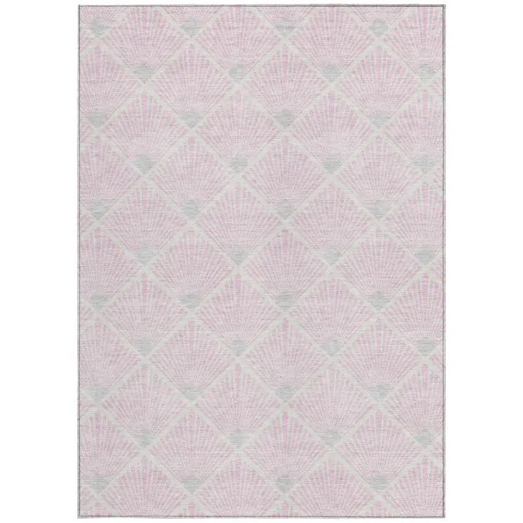 5' X 8' Pink Gray And Ivory Geometric Washable Indoor Outdoor Area Rug