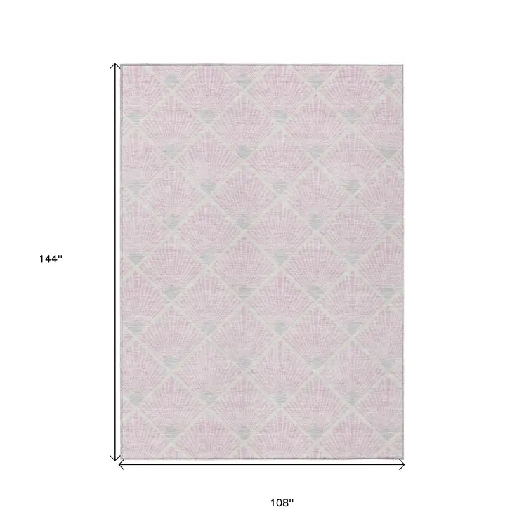 9' X 12' Pink Gray And Ivory Geometric Washable Indoor Outdoor Area Rug
