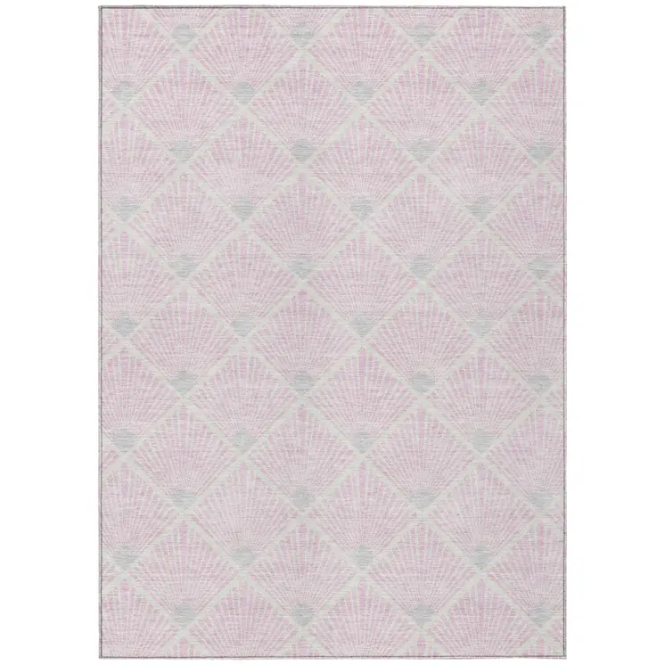 9' X 12' Pink Gray And Ivory Geometric Washable Indoor Outdoor Area Rug