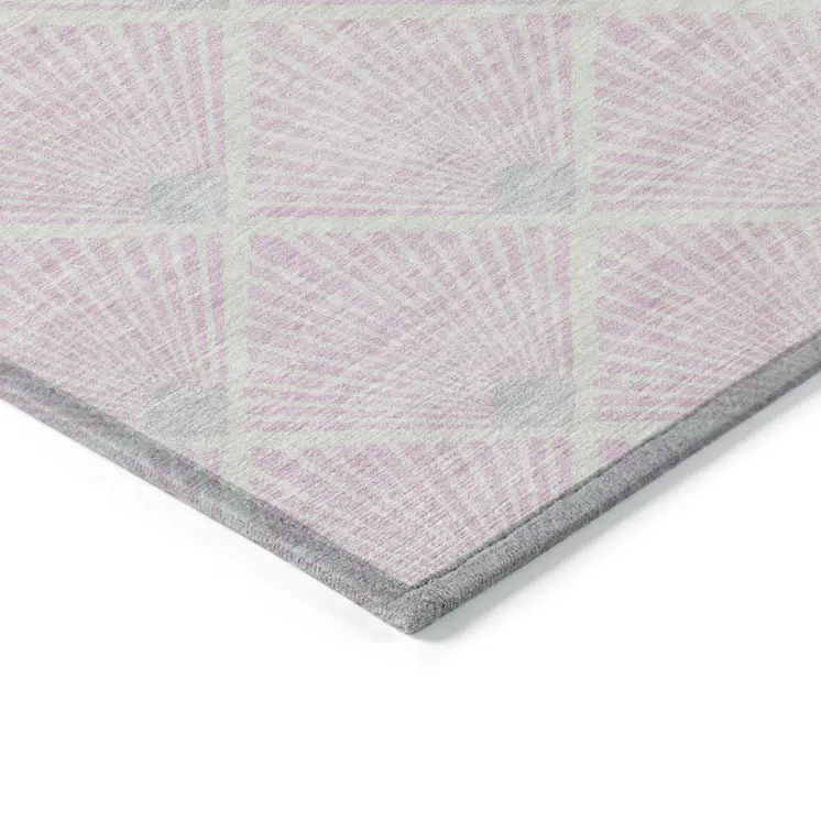 9' X 12' Pink Gray And Ivory Geometric Washable Indoor Outdoor Area Rug