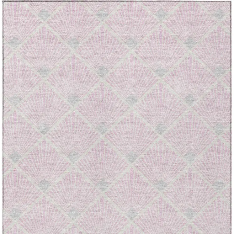 9' X 12' Pink Gray And Ivory Geometric Washable Indoor Outdoor Area Rug