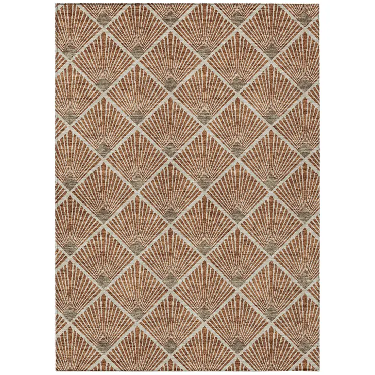 3' X 5' Brown Copper And Beige Geometric Washable Indoor Outdoor Area Rug