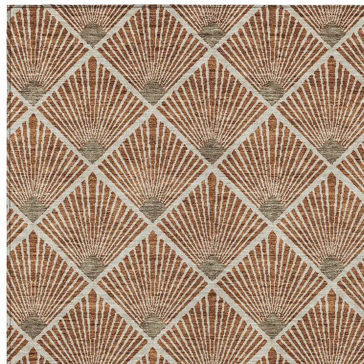 3' X 5' Brown Copper And Beige Geometric Washable Indoor Outdoor Area Rug