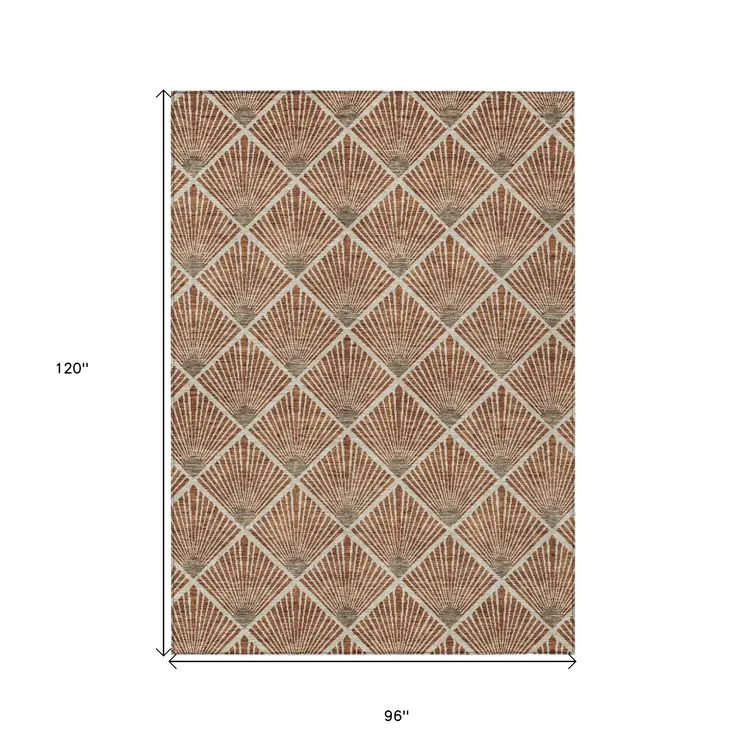 8' X 10' Brown Copper And Beige Geometric Washable Indoor Outdoor Area Rug