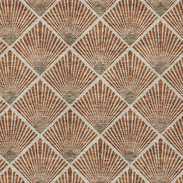 9' X 12' Brown Copper And Beige Geometric Washable Indoor Outdoor Area Rug