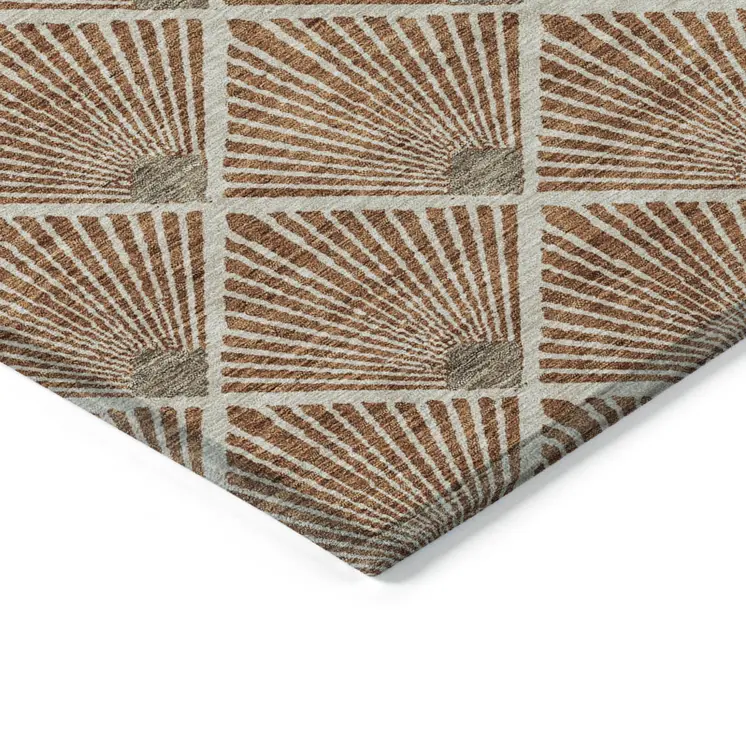 9' X 12' Brown Copper And Beige Geometric Washable Indoor Outdoor Area Rug